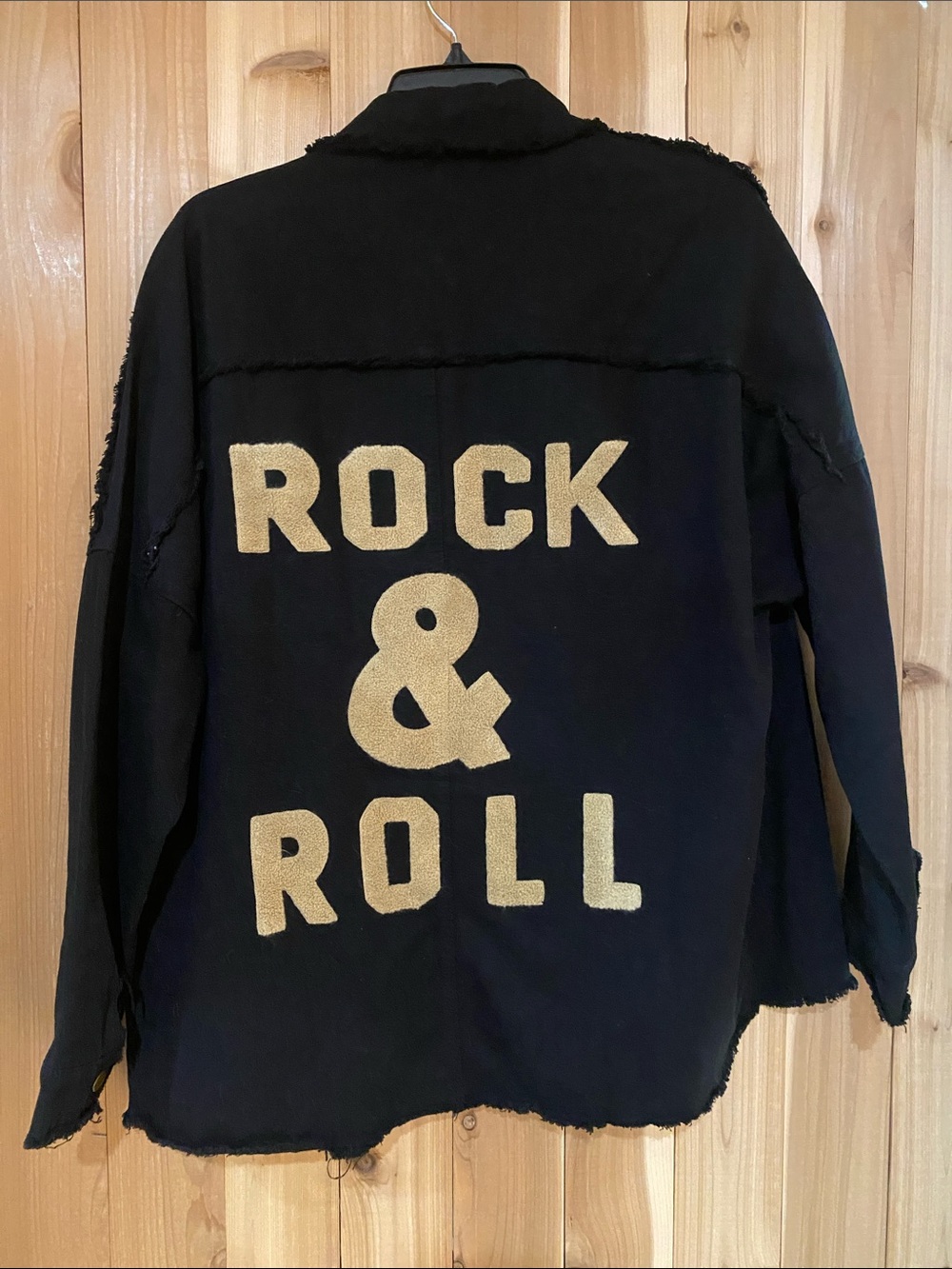 DAVI & DANI Black Jean Jacket with Gold "ROCK & ROLL" Graphic